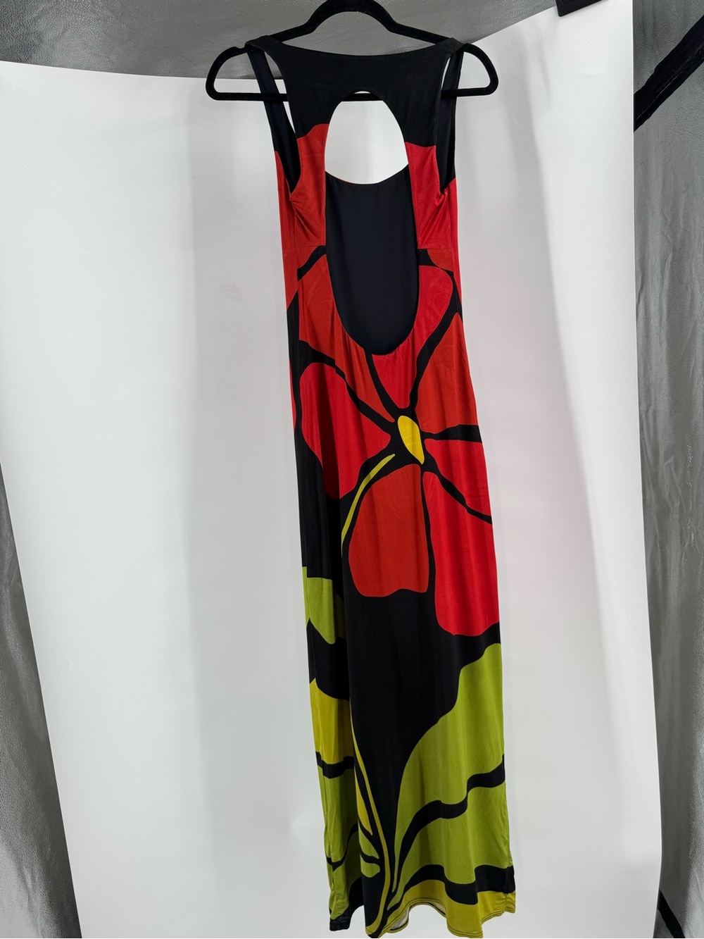 Bold Red Floral Maxi Dress with Olive Accents - Picture 8 of 11